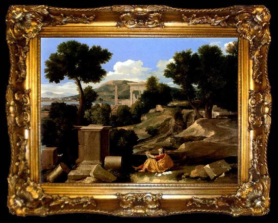 framed  Nicolas Poussin Paysage avec saint Jean a Patmos, ta009-2