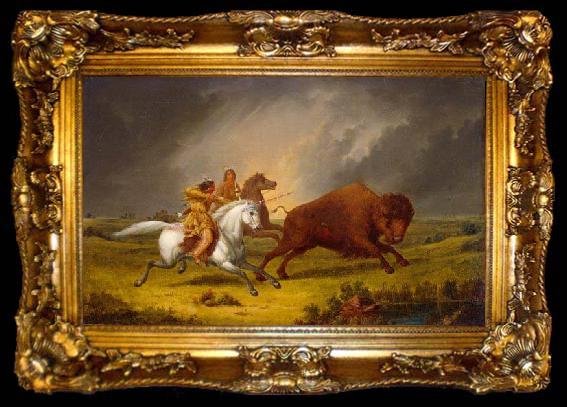 framed  Paul Kane Assiniboine hunting buffalo, ta009-2