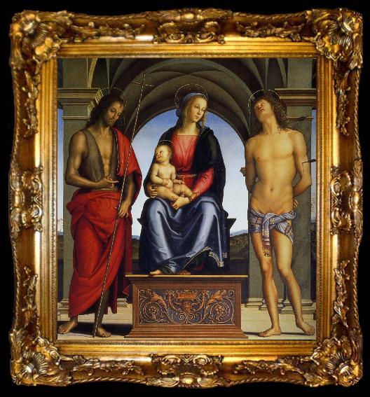 framed  Pietro Perugino Madonna with Child Enthroned between Saints John the Baptist and Sebastian, ta009-2