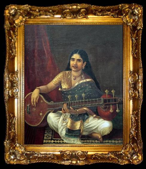 framed  Raja Ravi Varma Woman with Veena, ta009-2