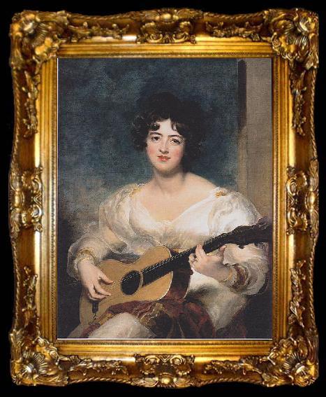 framed  Sir Thomas Lawrence Portrait of Lady Wall Court in making music, ta009-2