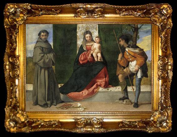 framed  Titian La Virgen con el Nino, entre San Antonio de Padua y San Roque, ta009-2