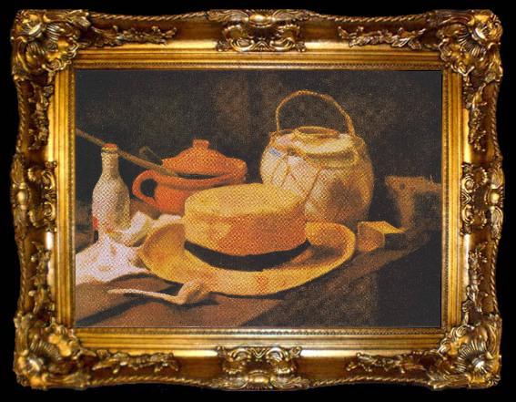 framed  Vincent Van Gogh Still Life with Straw Hat, ta009-2