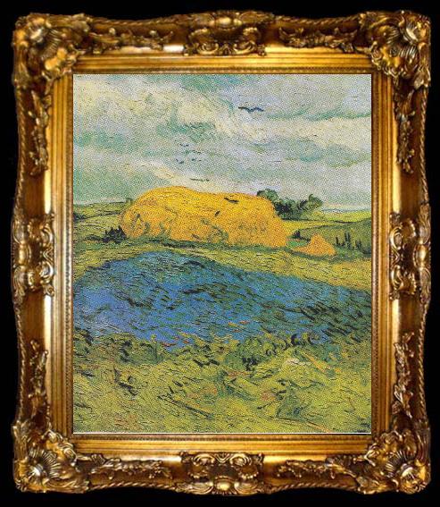 framed  Vincent Van Gogh Heuschober an einem Regentag, ta009-2