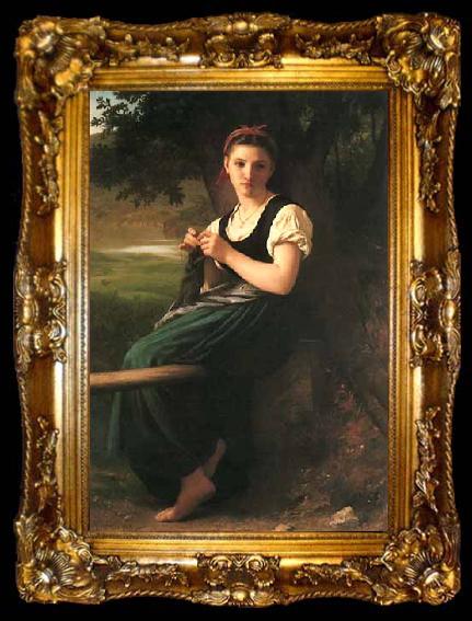 framed  William-Adolphe Bouguereau The Knitting Girl, ta009-2