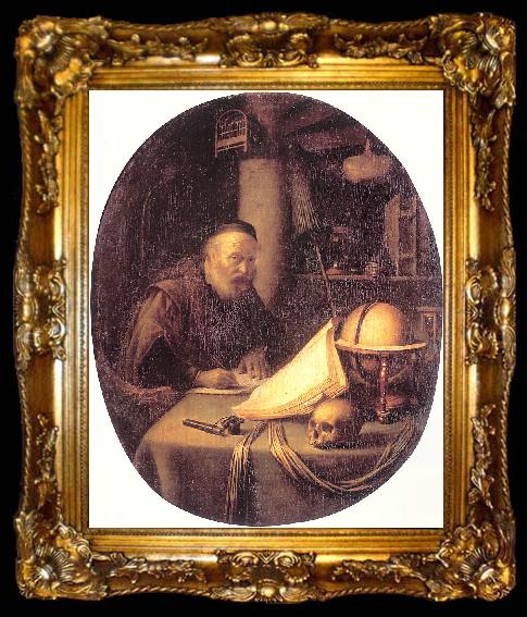 framed  DOU, Gerrit Man Interrupted at His Writing, ta009-2