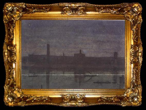 framed  George Price Boyce.RWS Night Sket ch of the Thames near Hungerford Bridge, ta009-2