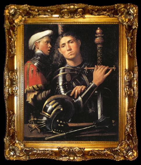 framed  Giorgione Portrait of a Man in Armor with His Page, ta009-2