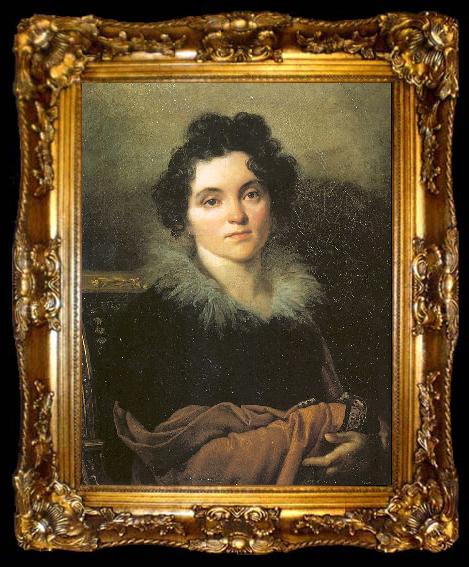 framed  Kiprensky, Orest Portrait of Darya Khvostova, ta009-2