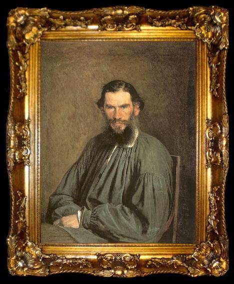 framed  Kramskoy, Ivan Nikolaevich Portrait of the Writer Leo Tolstoy, ta009-2