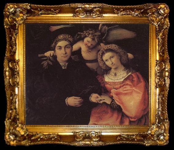 framed  Lorenzo Lotto Portrait of Messer Marsilio and His Wife, ta009-2