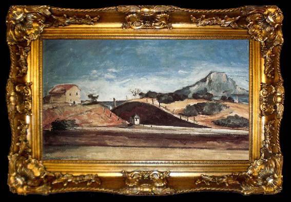 framed  Paul Cezanne Le Percement de la voie ferree avec la montagne Sainte-Victoire, ta009-2