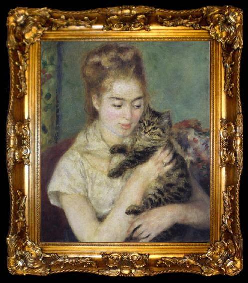 framed  Pierre Renoir Woman with a Cat, ta009-2