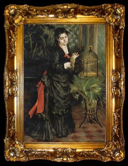 framed  Pierre Renoir Woman with a Parrot(Henriette Darras), ta009-2