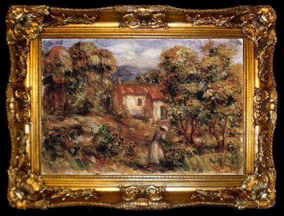 framed  Pierre Renoir Woman Picking Flowers in the Garden of Les Collettes, ta009-2