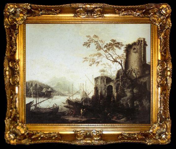 framed  Salvator Rosa Seascape with Towers, ta009-2