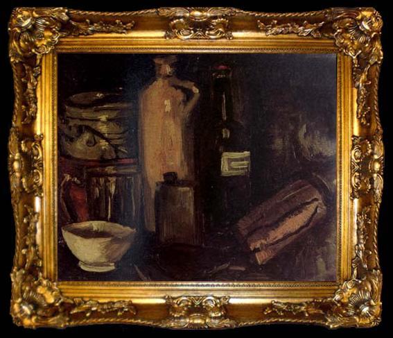 framed  Vincent Van Gogh Still Life with Pots,Jar and Bottles (nn04), ta009-2