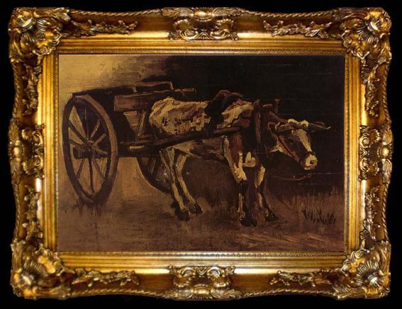 framed  Vincent Van Gogh Cart With red and White Ox (nn04), ta009-2