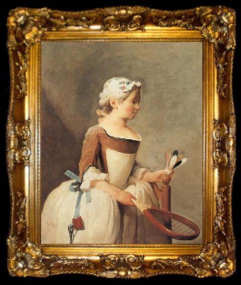 framed  jean-Baptiste-Simeon Chardin Young Girl with a Shuttlecock, ta009-2