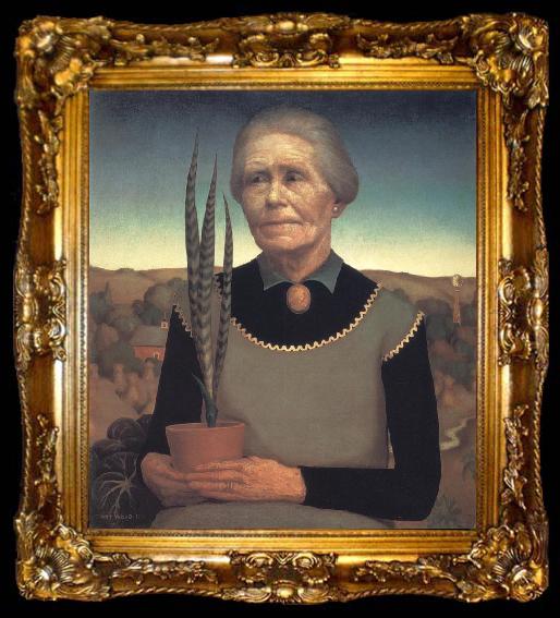 framed  Grant Wood Woman with Plant, ta009-2