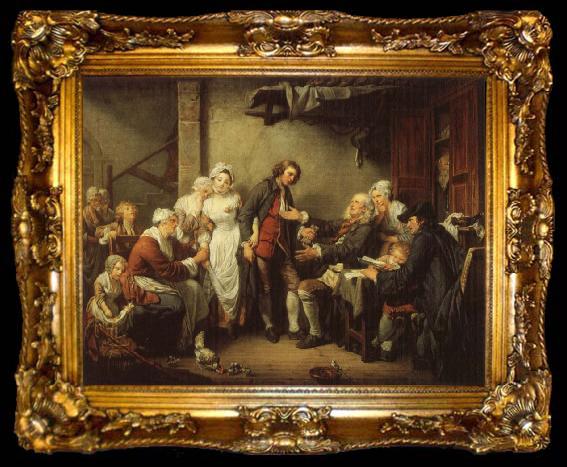 framed  Jean-Baptiste Greuze The Village Marriage Contract, ta009-2