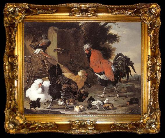 framed  Melchior de Hondecoeter A Cock, Hens and Chicks, ta009-2
