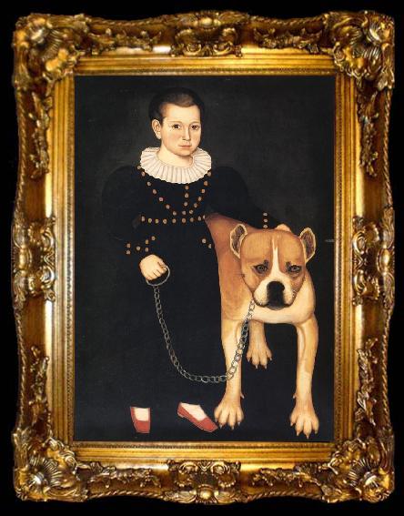 framed  Milton William Hopkins Pierrepont Edward Lacey(1832-after 1860)and his dog.Gun, ta009-2