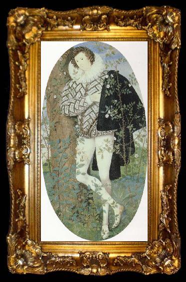 framed  Nicholas Hilliard A Youth Leaning Against a Tree Among Roses, ta009-2
