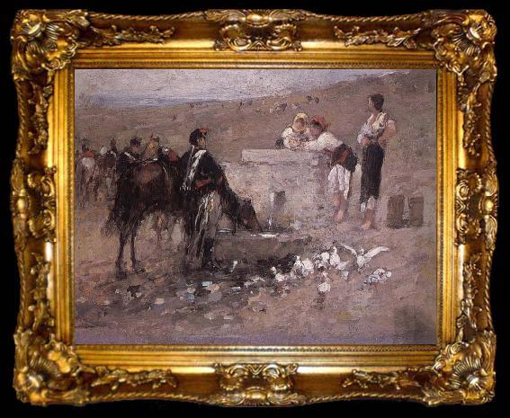 framed  Nicolae Grigorescu Girls and Young Men by the Well, ta009-2
