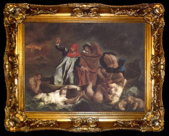 framed  Eugene Delacroix Dante and Virgil (Corssing the Lake That Surrounds the Infernal City) also called the Barque of Dante (mk05), ta009-2