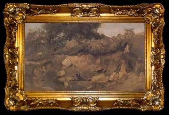 framed  Jean Baptiste Camille  Corot Carriere de la Chaise-a-Marie a Fontainebleau (mk11), ta009-2