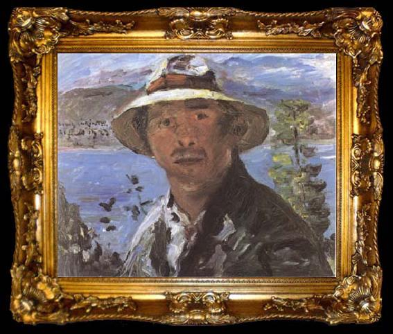 framed  Lovis Corinth Self-Portrait with Straw Hat (mk09), ta009-2