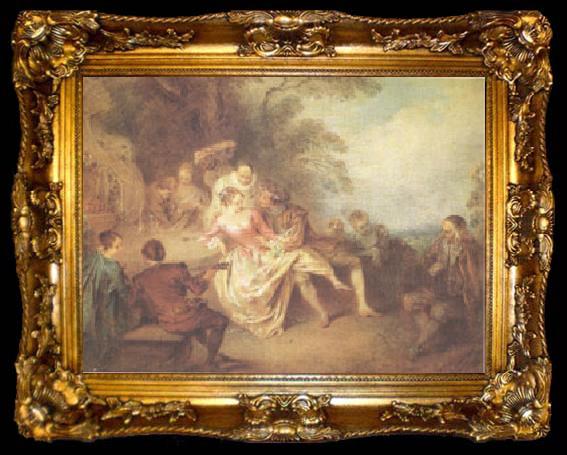 framed  Pater, Jean-Baptiste Gathering of Actors from the Italian Comedy (mk05), ta009-2