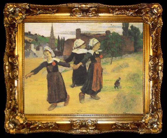 framed  Paul Gauguin Dansje van drie Bretonse meires (mk07), ta009-2
