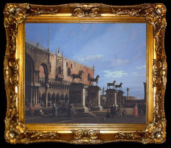 framed  Canaletto Capriccio con i cavalli della basilica posti sulla Piazzetta (mk21), ta009-2