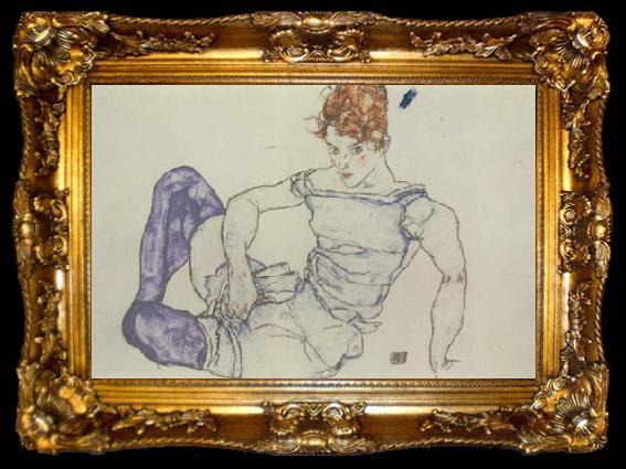 framed  Egon Schiele Seated Woman in Violet Stockings (mk12), ta009-2