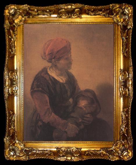 framed  Barent fabritius Woman with a Child in Swaddling Clothes (mk33), ta009-2