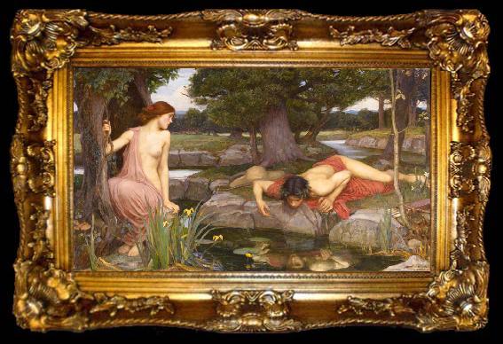 framed  John William Waterhouse E-cho and Narcissus (mk41), ta009-2