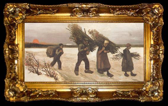 framed  Vincent Van Gogh Wood Gatherers in the Snow (nn04), ta009-2