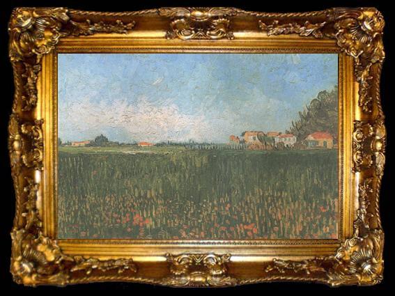 framed  Vincent Van Gogh Farmhouses in a Wheat Field near Arles (nn04), ta009-2