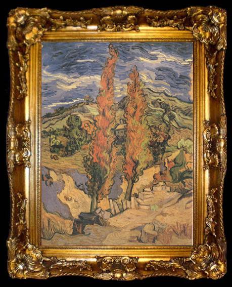 framed  Vincent Van Gogh Two Poplars on a Road through the Hills (nn04), ta009-2