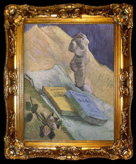 framed  Vincent Van Gogh Still life wtih Plaster Statuette,a Rose and Two Novels (nn04), ta009-2