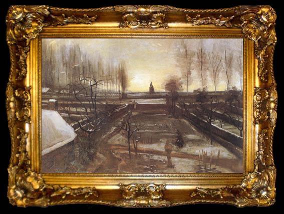 framed  Vincent Van Gogh The Parsonage Garden at Nuenen in the Snow (nn04), ta009-2
