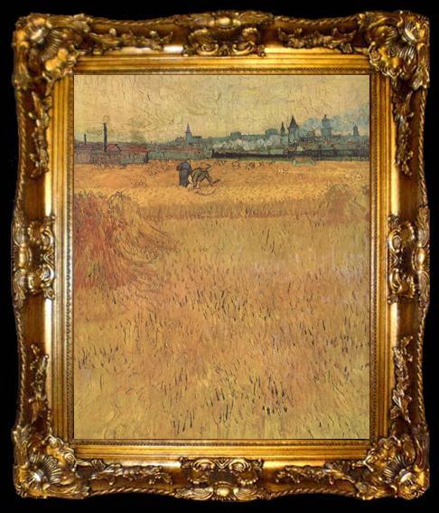 framed  Vincent Van Gogh Arles:Vew from the Wheat Fields (nn04), ta009-2