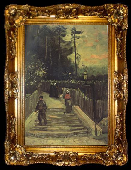 framed  Vincent Van Gogh Sloping Path in Montmartre (nn004), ta009-2