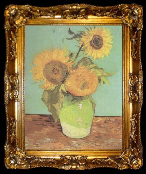 framed  Vincent Van Gogh Three Sunflowers in a Vase (nn04), ta009-2