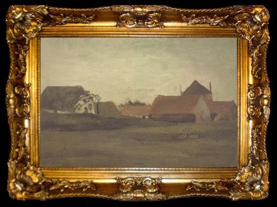 framed  Vincent Van Gogh Farmhouses in Loosduinen near The Hague at Twilight (nn04), ta009-2