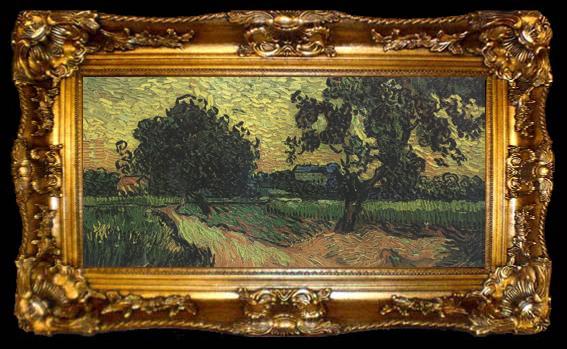 framed  Vincent Van Gogh Landscape with thte Chateau of Auvers at Sunset nn04), ta009-2