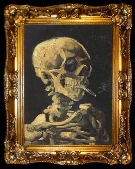 framed  Vincent Van Gogh Skull with Burning Cigarette (nn04), ta009-2