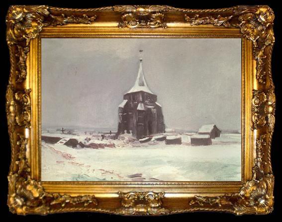 framed  Vincent Van Gogh The old Cemetery Tower at Nuenen in thte Snow (nn040, ta009-2